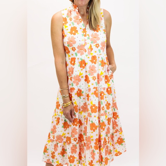 Karlie MARIGOLD DREAMS MAXI DRESS, ORANGE Floral Midi Dress - Orange and White - Picture 1 of 6
